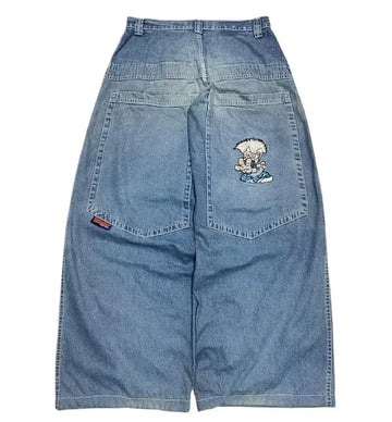 Jeans larghi ricamati modello Joker di tendenza della moda americana Donna Street Y2K Nuovi pantaloni a gamba larga oversize Hip Hop Jeans unisex