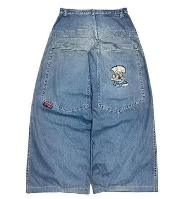 Jeans larghi ricamati modello Joker di tendenza della moda americana Donna Street Y2K Nuovi pantaloni a gamba larga oversize Hip Hop Jeans unisex