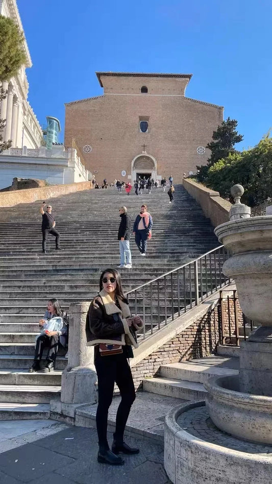 2025 New Autumn Winter Women Faux Lamb Fur Short Jacket Vintage Female Moto Biker Zipper Thick Warm Coat Fleece Outwear