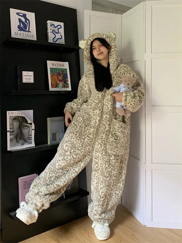 2026 New Women's Coral Fleece Onesies Pajamas Cute Cartoon Style Thickened Plush Robe Loungewear for Autumn & Winter