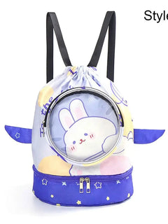 Borsa da spiaggia con coulisse per bambini con separazione asciutta e bagnata, impermeabile, regolabile, per sport, nuoto, viaggi, fitness, spiaggia, borsa da nuoto per bambini