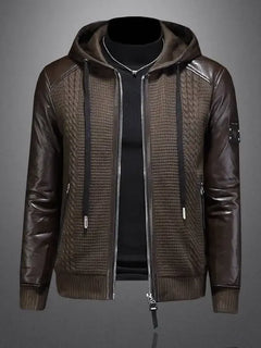 Winter Jackets Mens Duck Down Jacket Men 2025 Autumn Men's Knitted Spliced Leather Jacket Hooded Down Jacket Coat Kurtka Zimowa