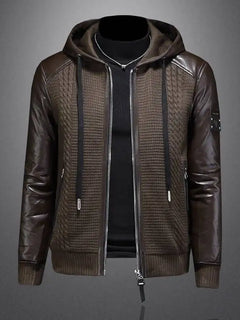 Winter Jackets Mens Duck Down Jacket Men 2025 Autumn Men's Knitted Spliced Leather Jacket Hooded Down Jacket Coat Kurtka Zimowa