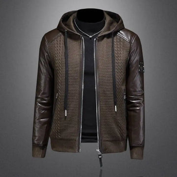 Winter Jackets Mens Duck Down Jacket Men 2025 Autumn Men's Knitted Spliced Leather Jacket Hooded Down Jacket Coat Kurtka Zimowa