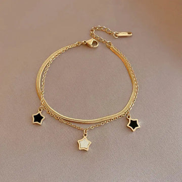 316L Stainless Steel Multilayer Chain Star Charm Necklace Bracelet For Women New Trend Jewelry Set Girls Party Gifts PlatiNum