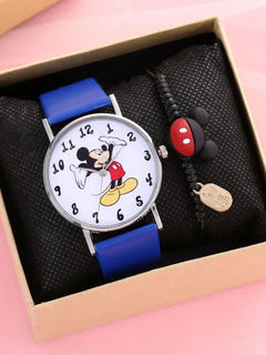 Nuovo set di braccialetti per orologi da donna Disney per bambini Confezione regalo Moda Topolino Orologi da cartone animato per bambini Bracciali da donna con scatola