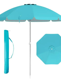 Ombrellone da Spiaggia 198cm con Pulsante di Inclinazione, Ancoraggio per Sabbia, Borsa per il Trasporto, Protezione dal Vento e dal Sole, Blu