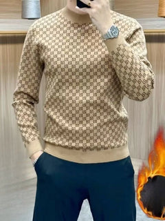 Autumn Winter New Koreon Fashion Fleece Thicken Warm T-Shirt Men Clothing O-Neck Long Sleeve Casual Pullover Bottoming Tops
