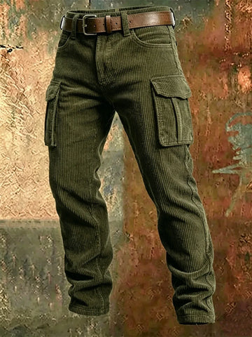 New Corduroy Men's Pants, Fall Casual Multi-Pocket Slim Fit Skinny Cargo pants, Outdoor Trendy Casual straight-leg pants K-pop