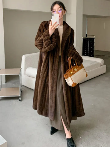 ZADORIN Luxury Designer Clothing Winter Mink Coat Woman Long Brown Faux Fur Coats Woman Chic Fluffy Fur Jacket Loose Outerwears