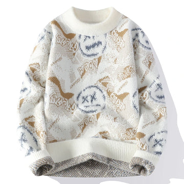 Autumn Winter Graffiti Men's New Sweater 2025 High Quality Men's Brand Hoodie Warm Knitted Tops High Street Trendy Bottom Shirt