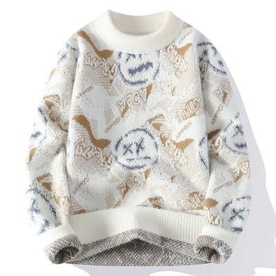 Autumn Winter Graffiti Men's New Sweater 2025 High Quality Men's Brand Hoodie Warm Knitted Tops High Street Trendy Bottom Shirt