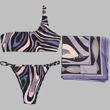 Costumi da bagno di lusso da donna con sciarpa nera e logo firmato, set bikini con fascia per capelli firmata da designer, abbigliamento da spiaggia platinumshop