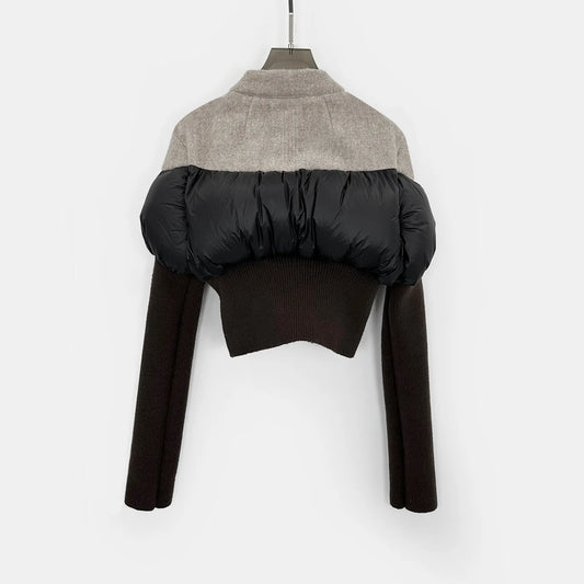 2025AW Dark Style Women's Wool-blend Tweed Paneled Down Jacket Female Casual Fashion Coats Women's Clothing