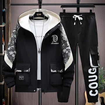 2025 Men Tracksuit Casual Joggers Hooded Sportswear Jackets Pants 2 Piece Sets Hip Hop Running Sports Suit