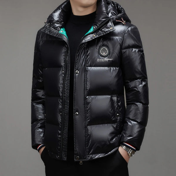 New Winter Down Jacket Men's Short Retro Glossy Detachable Hooded White Duck Down Warm Coat Women High Quality Cold-proof Parka