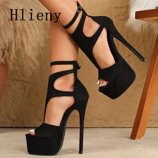 Hlieny 2025 New Women Platform Sandals High Heels Sexy Peep Toe Ankle Buckle Strap Stilettos Pumps Fashion Party Wedding Shoes
