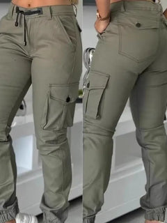 Women's Work Pants 2025 Summer High Waist Multiple Pockets Design Cuffed Cargo Pants Slim Fit Trousers Y2k Fashion Streetwear