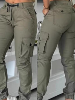 Women's Work Pants 2025 Summer High Waist Multiple Pockets Design Cuffed Cargo Pants Slim Fit Trousers Y2k Fashion Streetwear