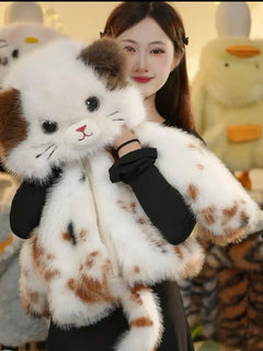 Kawaii Winter Faux Fur Children Fur Coat Plush Jacket Fashion Kitten Girls Hooded Padded Jacket Thicken Warm Cute Outerwear Gift