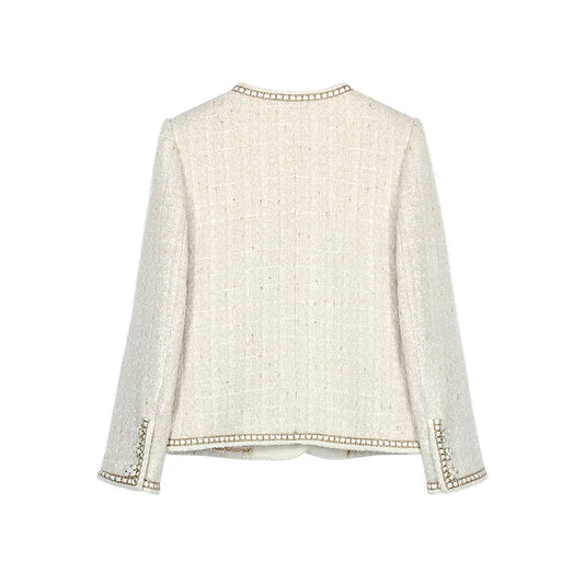 Women High Quality Long Sleeve Jacket Small Fragrance Autumn Winter Simple Fashion French Tweed Woven Office Lady Elegant Jacket