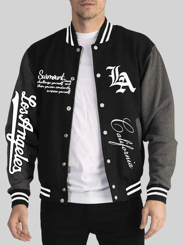 Los Angeles Art Letter Prints 2 Colors Tops Men Autumn Winter Casual Jackets Fashion Soft Baseball Jersey Loose Sports Clothes