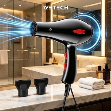 WETECH W1111 Professional Hair Dryer 3000W High Power Blow Dryer Adjustable Temperature & Wind Speed With 2Pcs Concentrator Nozzles AC100-240V Universal Voltage Salon Home Hair Styling Tool