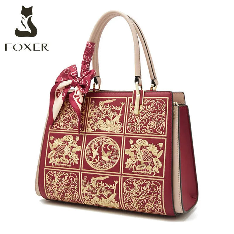 FOXER borsa a spalla donna in pelle con foulard seta