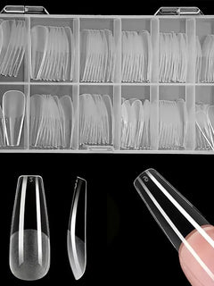 120pcs Pure Color Matte Ballet Coffin Nail Tips Long Transparent Acrylic Fake Nails Pressed Full Coverage Set of 12 Sizes