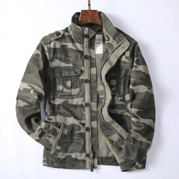 Vintage Style Men's Autumn Casual Jacket Tactical Camouflage Coat Stand Collar Outdoor Jacket Spring Outerwear