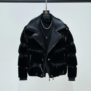 High-End Leopard Print Splicing Faux Two-Piece Parkas Men 2025 Winter New Parkas Thickened Warm Stylish Long Sleeve Chic Jackets