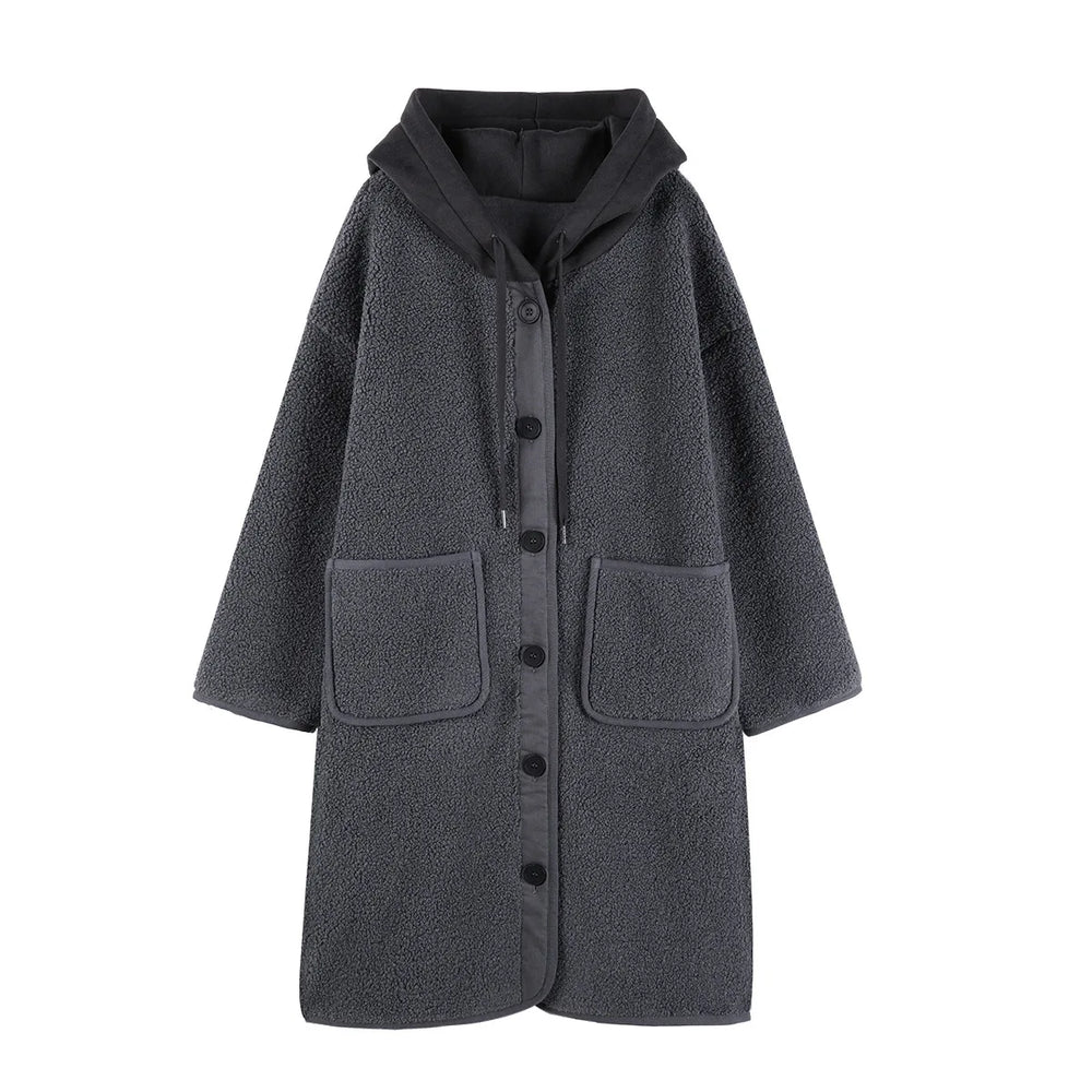 2025 New Lazy Style Oversized Women's Long Hooded Coat Cozy British Trench Jacket With Drawstring For Winter Casual Chic Fashion
