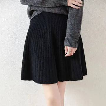 100% Merino Wool Mini Skirt Korean Women's AutumnWinter Fashionable Solid Color Elastic Waist Knitted Pleated Skirt PlatiNum