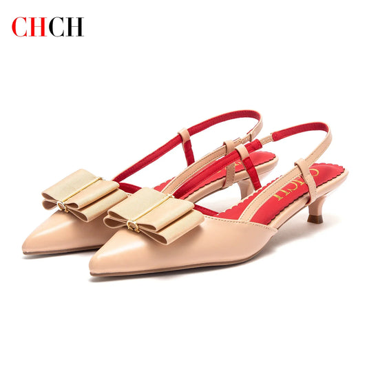 C-H Woman High Heels Brown New Summer Strap Design Pointed Casual Elegant Workplace Ladies Classic Sandals