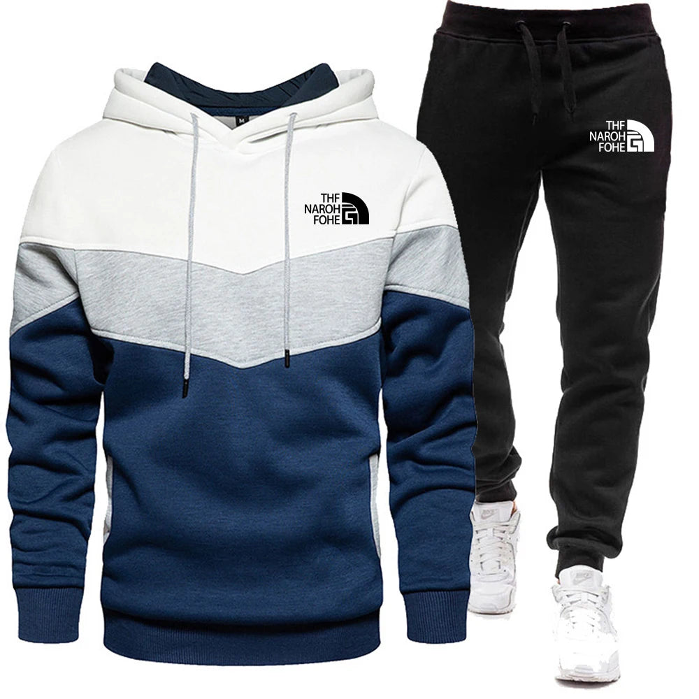2025 Set di abbigliamento sportivo da jogging casual da uomo con cappuccio e pantaloni sportivi neri Giacca gommata Sport di moda Set invernale caldo da 2 pezzi
