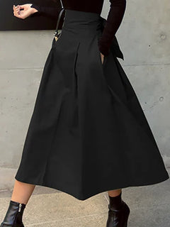 Gonne donna coreana moda tinta unita grande altalena gonna da donna gonna lunga 2022 autunno selvaggio vita alta fiocco gonne sottili