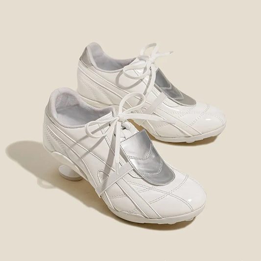 Ins style Fashion Mixed-color Patchwork Soft Leather Women High heels sneakers Autumn Winter Casual Lace-up Novelty Sporty Shoes