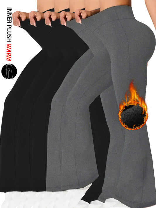 5 Pack Women's Super Soft High Waisted Fleece Flare Leggings. Tummy Control Soft Bootleg Bootcut Pants