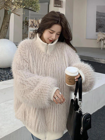 ZADORIN New Luxury Brands Trimmed Faux Fur Jacket Woman Fashion Hooded Casual Oversized Puffy Fox Fur Faux Coat Winter Clothes