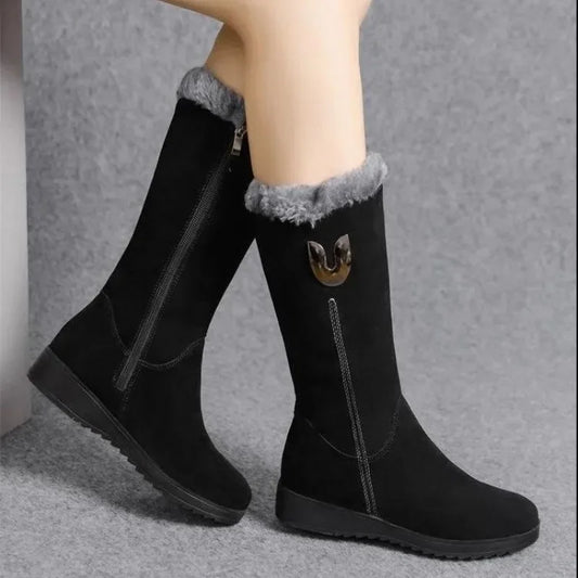2025 New Women's Boots Fashion Mid-calf Boots Plush Warm Snow Boot Wedge Platform Boots for Women Winter Cotton Boot Botas Mujer