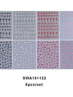 4/8pcs Bowknot Ribbon Nail Stickers Mini Kawaii Lace Bow Tie Design Self-Adhesive Nail Art Decals DIY Manicure Supplies Decor