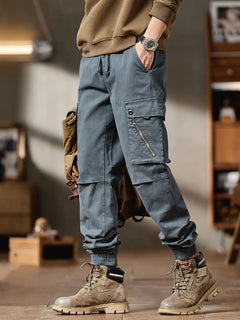 Men Advanced Cargo Pants Fashion Brand Motorcycle Causal Pants Autumn Winter Men's Multi-pockects Stretch Slim Straight Trousers
