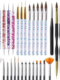 6/31Pcs Nail Art Brush Design Tip Painting Drawing Carving Dotting Pen FlatFan Liner Acrylic Gel UV Polish Nail Art Tools