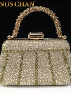 Popular In Nigeria Exquisite Evening Bags With Diamond Design Fashion Handle Clutch Rhinestone Embellished Long Chain Bag