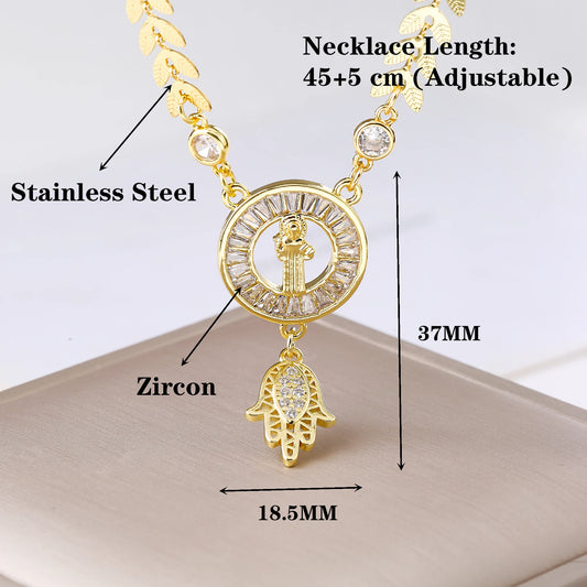 Nostra Signora di Guadalupe Hamsa Mano Collana a catena in acciaio inossidabile Placcato in oro Zircone Gioielli religiosi per le donne Regalo con amuleto di fascino