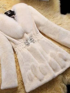 2026 Autumn/Winter New Imitation Fur Coat Middle Aged Mother Thicken Warm Fur Collar Coats Women's Medium Length Slim Overcoat