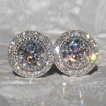 925 Sterling Silver Small Round Stud Earrings Women with Shiny Cubic Zirconia Simple Versatile Accessories Fashion Jewelry PlatiNum