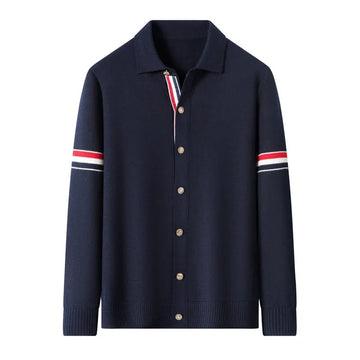 Fashion Brand Knitted Coat Men autumn classic color blocked striped design Korean couple casual luxur warm Lapel sweater jacket
