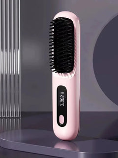 Electric Lcd USB Ceramic Heated Straight Hair Comb, Wireless Portable Negative Ion Styling Tool, Rechargeable Straightening Brush