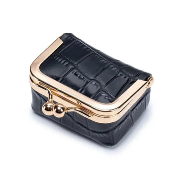 Crocodile Patterned Kiss Lock Coin Purse Square Genuine Leather Leather Jewelry Bag Mini Multifunctional Small Item Bag Storage PlatiNum